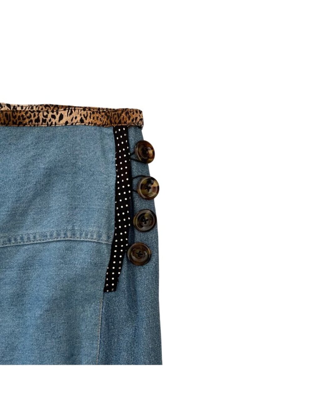 Womens One of a Kind Designer Made Denim Skirt with Leopard Print Trim Sz 2 - Picture 6 of 11